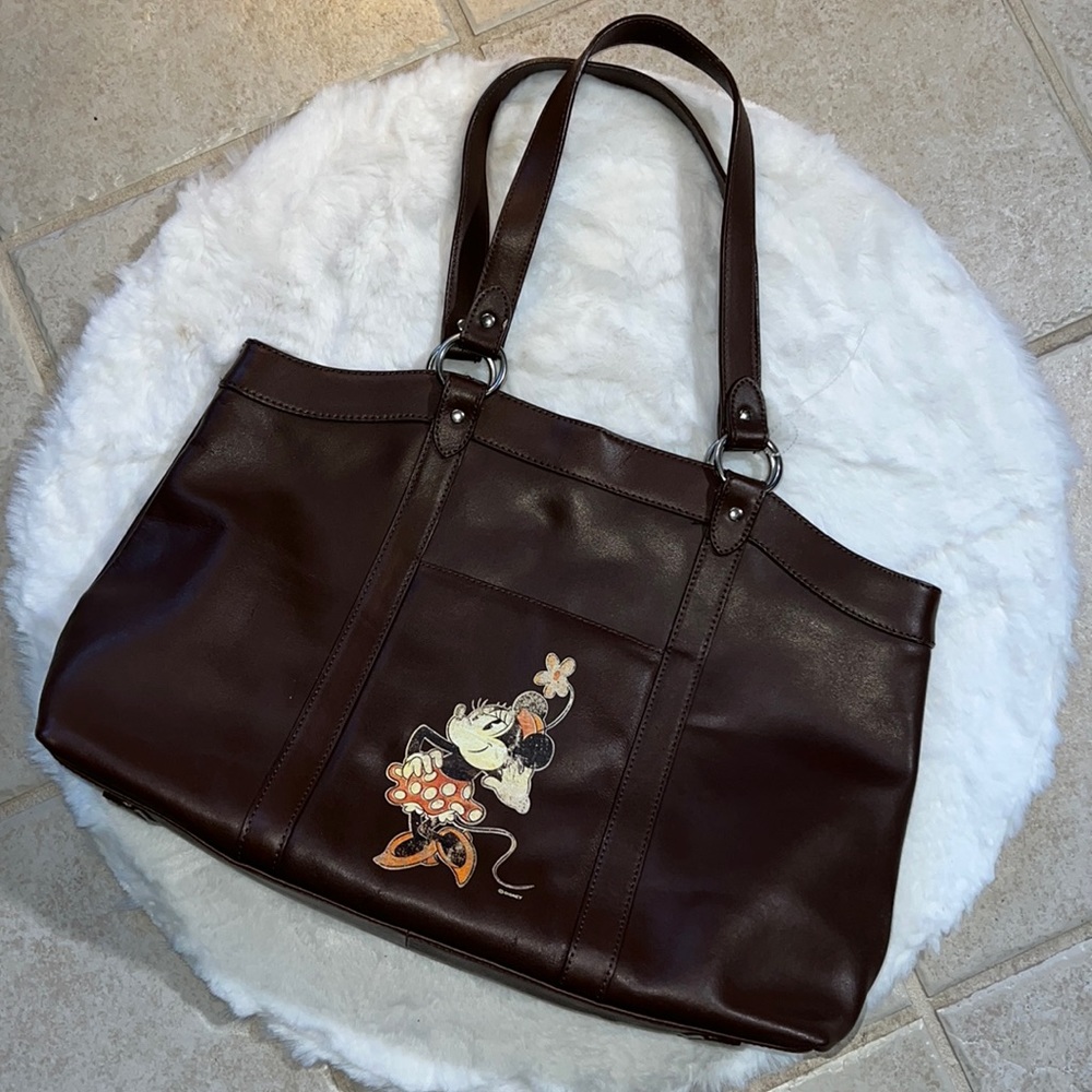 Disney Store Minnie Mouse Brown Leather Vintage Tote Shoulder Bag
